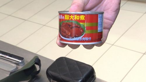 Tins of whale meat. Picture: 9NEWS