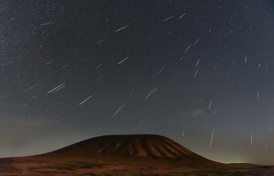 Geminids meteor shower 2018 over Ulanhada Volcano, Inner Mongolia, China.