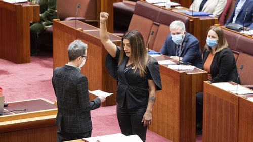 Senator Lidia Thorpe, is sworn-in, in the Senate at Parliament House in Canberra on Monday 1 August 2022.