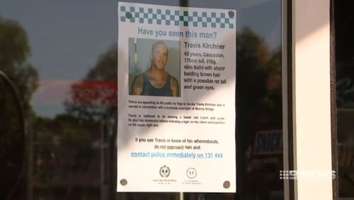 Wanted posters have been placed around Murray Bridge as part of the police's search for Kirchner. (9NEWS)