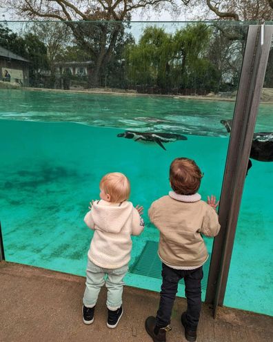 Princess Beatrice's daughter Sienna and Princess Eugenie's son August visit the zoo.