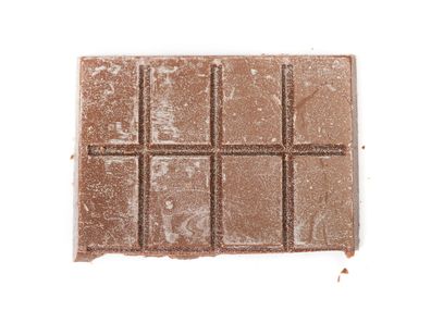 Close up of chocolate bar isolated on white background