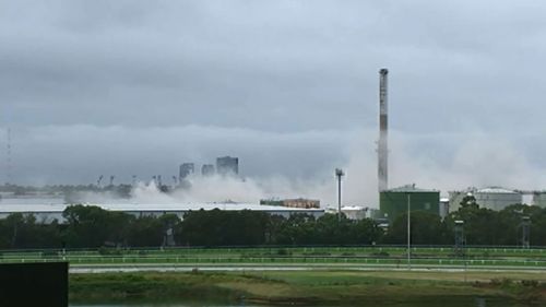 Four chimney stacks were successfully destroyed this morning using controlled explosives. (Supplied)