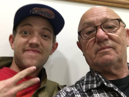 Liam Anderson (L) with his father Australian rocker Angry Anderson (R).