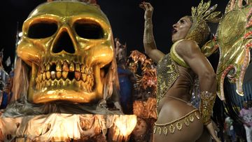 A performer from the Estacio de Sa samba school parades during Carnival celebrations at the Sambadrome in Rio de Janeiro in February this year.