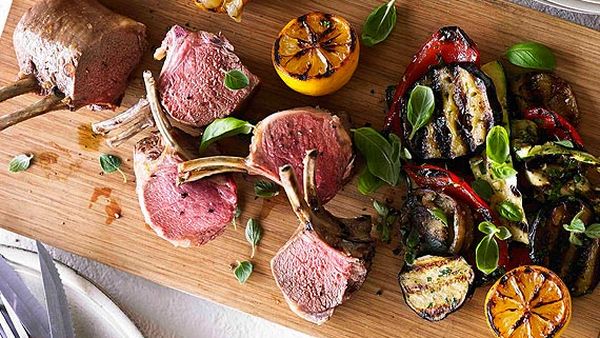 Hayden Quinn's roasted lamb rack with char-grilled vegetables and mashed potato