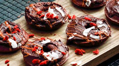 Recipe:&nbsp;<a href="http://kitchen.nine.com.au/2017/07/07/12/52/baked-dark-chocolate-sugar-free-donuts" target="_top">Baked dark chocolate sugar-free donuts with goji berries</a>