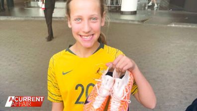 Eleven-year-old Vienna Gergely-Hollai was in a crowd of fans waiting for the team outside a hotel when Sam Kerr spotted the girl and handed over her prized Nike boots.
