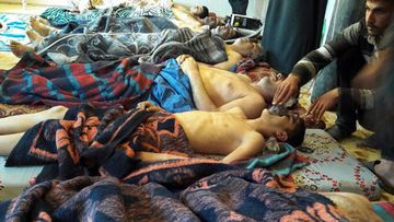 Tuesday, April 4, 2017: Victims of the suspected chemical weapons attack lie on the ground, in Khan Sheikhoun, in the northern province of Idlib, Syria. Israeli defense officials say Syrian President Bashar Assad still has up to three tons of chemical weapons. (AAP)