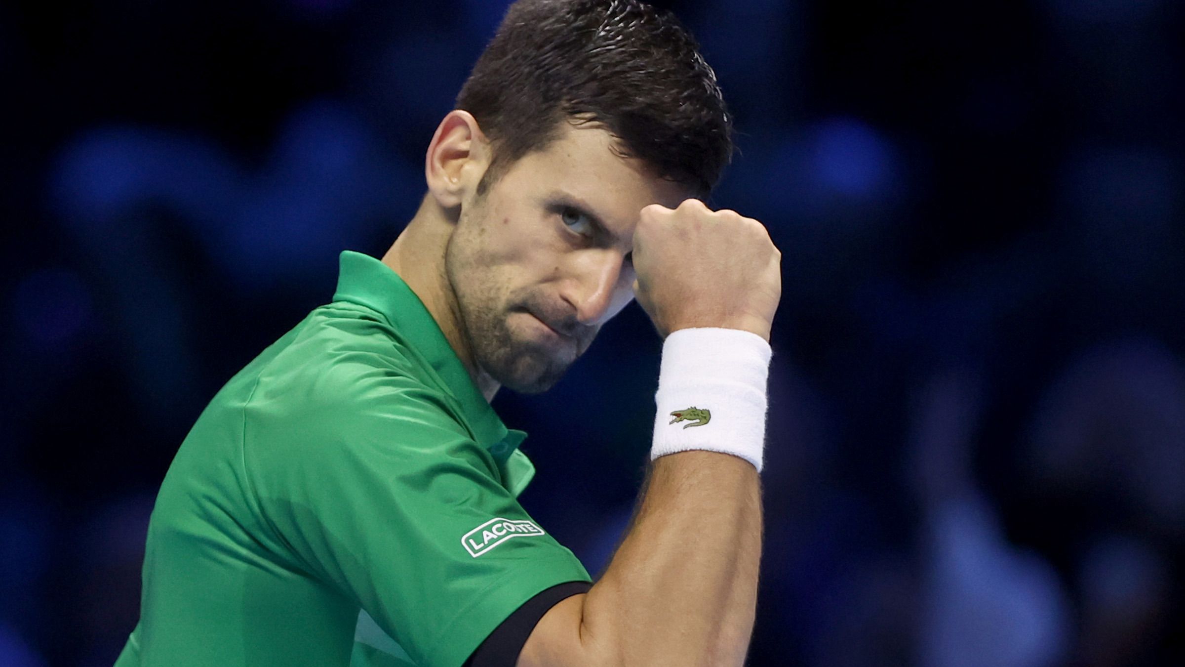 TURIN, ITALY - NOVEMBER 20: Novak Djokovic of Serbia celebrates winning the first set against Casper Ruud of Norway during the Final on Day Eight of the Nitto ATP Finals at Pala Alpitour on November 20, 2022 in Turin, Italy. (Photo by Matthew Stockman/Getty Images)