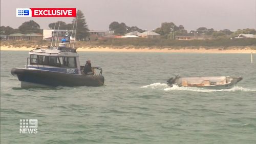 Officers on board the WA police boat spotted a dingy circling out-of-control and pressed the panic button alerting everyone on board it wasn't a drill. 