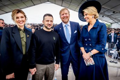 Ukrainian First Lady Olena Zelenska, Ukrainian President Volodymyr Zelensky, King Willem-Alexander of The Netherlands, and Queen Maxima of The Netherlands 