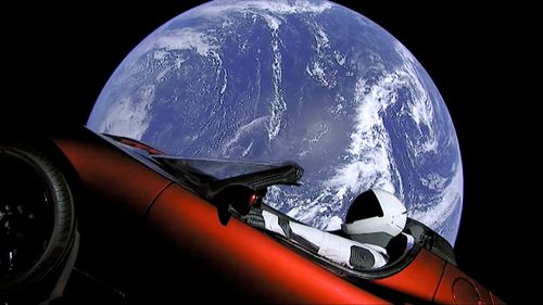 The Tesla Roadster which will travel to Mars.