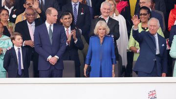 King Charles III, Queen Camilla, Prince George of Wales, Prince William, Prince of Wales, Rishi Sunak and Patricia Scotland, Baroness Scotland are seen during the Coronation Concert on May 07, 2023 in Windsor, England. The Windsor Castle Concert is part of the celebrations of the Coronation of Charles III and his wife, Camilla, as King and Queen of the United Kingdom of Great Britain and Northern Ireland, and the other Commonwealth realms that took place at Westminster