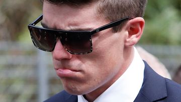 Sean Abbott at the funeral for Phillip Hughes. (AAP)