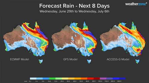 Australia's east coast is about to be hit with an eight-day weather event, which will see heavy rain and destructive winds pound NSW and Queensland.