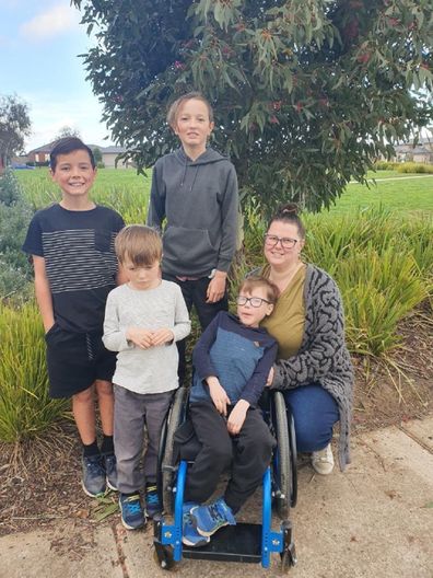 Sarah with her children Liamm, 11, Nathan, nine, Zayden, seven and Rowan, five.