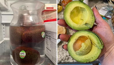 Fresh avocado hack, store in jar of water in fridge