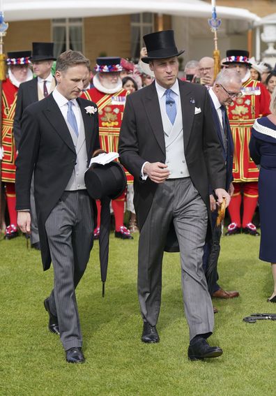 Prince William, right, attends a Garden Party at Buckingham Palace, London, in celebration of the coronation, Tuesday May 9, 2023. 