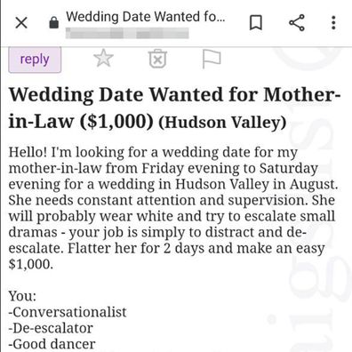 Woman places ad for wedding date to accompany 'needy' mother-in-law