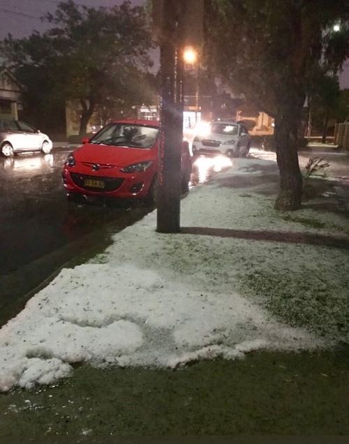 The hail in Ashfield resembles snow.
