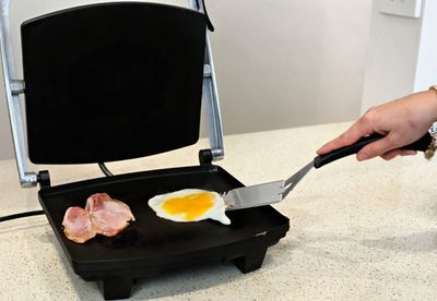 Bacon and eggs on the toasted sandwich maker