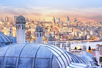 View of Istanbul, the Golden Horn Bay and the dome of the Hagia Sophia