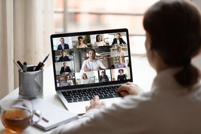 Woman working at home on video meeting