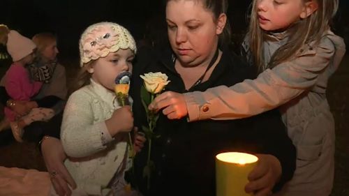 Families from across the Sunshine Coast gathered to pay their respects to Indie. Picture: 9NEWS