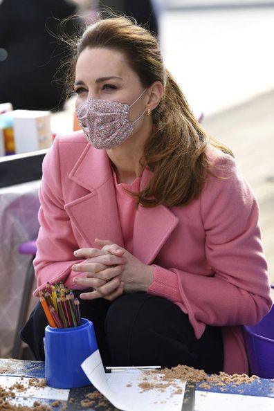 Kate Middleton, Duchess of Cambridge, with Prince William, visits School21, a school in east London, Thursday March 11, 2021.