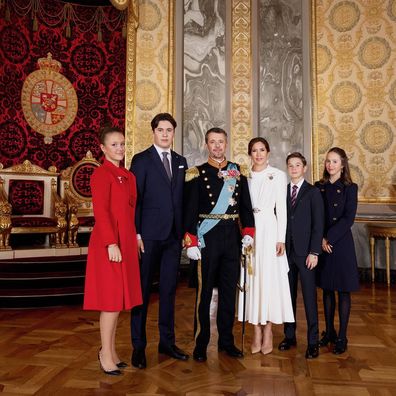 King Frederik and Queen Mary of Denmark, Crown Prince Christian  Princess Isabella, Prince Vincent,  Princess Josephine official portrait