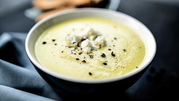 Creamy broccoli and cauliflower soup recipe, as featured in Shape Me by Susie Burrell