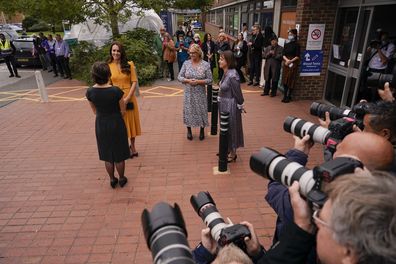 Kate, Princess of Wales, arrives to visit Royal Surrey County Hospital Maternity Unit, in Guilford, England, Wednesday, Oct. 5, 2022.