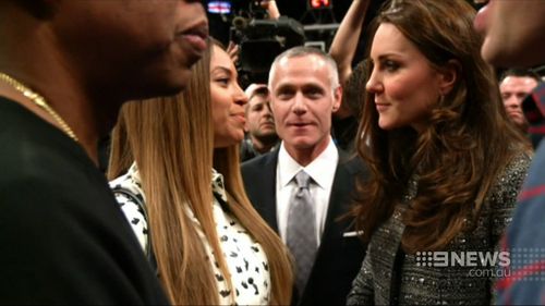 The Duke and Duchess of Cambridge meet with Beyonce and Jay-Z at a basketball game in New York. (9NEWS)