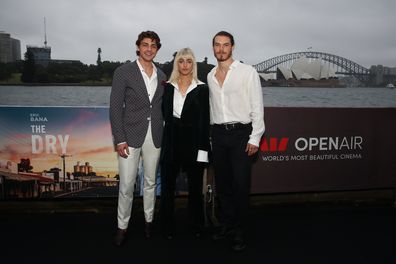 Joe Klocek, BeBe Bettencourt and Sam Corlett at the Sydney premiere of The Dry on December 15.