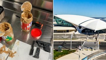 Rhode Island man arrested after allegedly smuggling gun parts in peanut butter jars at JFK Airport.