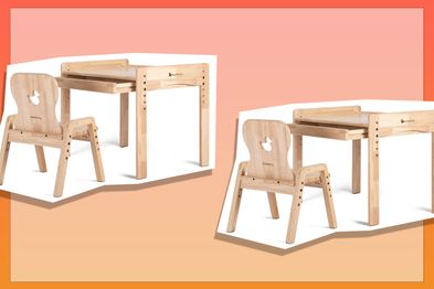 9PR: 2022 New Solid Wood Children's Table&Chair Set, Adjustable Kids Table Set, Kids SensoryTable Set-My Duckling Montessori Table Set for Toddlers