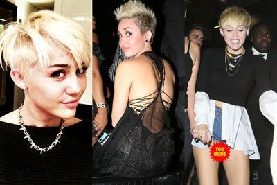 In one of the most important haircuts EVER to happen in the world of showbiz, Miley left Hannah Montana for dead when she got THAT bleached-blonde buzzcut in August 2012. While Liam loved the new edgy 'do at first, Miley took it as a cue to push her image even further, wearing wedgie hotpants, midriffs and often no pants at all!<br/><br/>Images: Miley Cyrus/Twitter/Getty/Splash