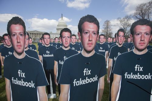 Cardboard cutouts of Zuckerberg were placed in the Capital. (AAP)