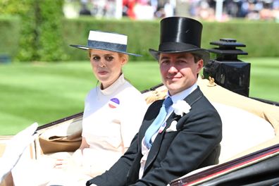 Princess Beatrice and Edoardo Mapelli Mozzi ride in a carriage for the Royal Procession during Royal Ascot 2022 at Ascot Racecourse on June 15, 2022 in Ascot, England.