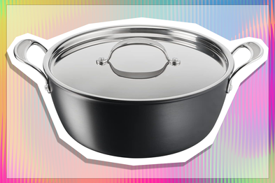 9PR: amie Oliver by Tefal Cooks Classic Induction Non-Stick HA Big Batch Pan 30cm/7.2L + lid, Silver