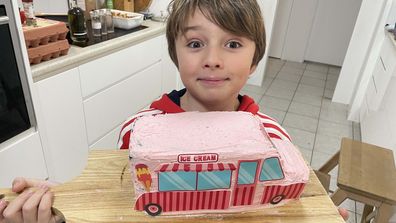 Jane's son Kase was so proud of his Bake Believe cake baking 