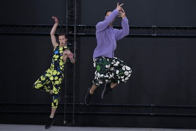 Models wear creations as part of Issey Miyake Homme Plisse men's Spring Summer 2023 collection presented in Paris, France, Thursday, June 23, 2022. 