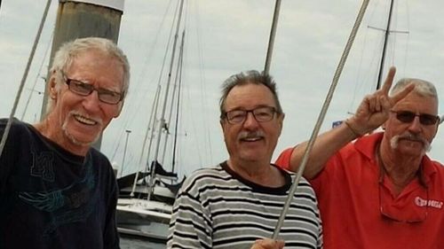 Mr Mahoney with sailing mates, Lionel Ansselin and Laurie Miller. (Supplied)