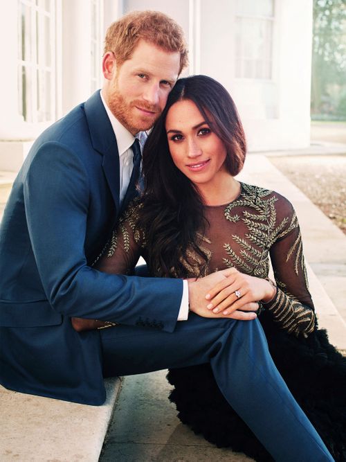 Britain's Prince Harry and Meghan Markle pose for one of two official engagement photos. Picture: AP