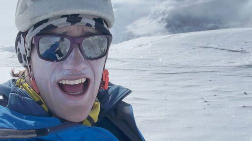 Balin Miller sits atop Mount Hunter on May 14, 2025 after summiting via the French Connection route solo. 