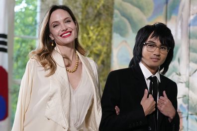 Angelina Jolie and Maddox Jolie-Pitt arrive for the State Dinner with President Joe Biden and the South Korea's President Yoon Suk Yeol at the White House, Wednesday, April 26, 2023, in Washington. (AP Photo/Alex Brandon)