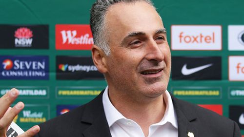 NSW Minister for Sport John Sidoti speaks to the media during a Matildas media opportunity at Bankwest Stadium on August 31.