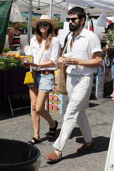 Elizabeth Olsen and Robbie Arnett are seen on August 11, 2019 at Los Angeles. 