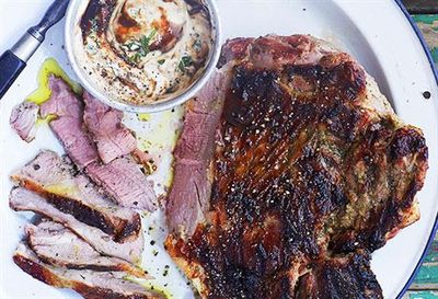 Spiced barbecue leg of lamb with tamarind and yogurt